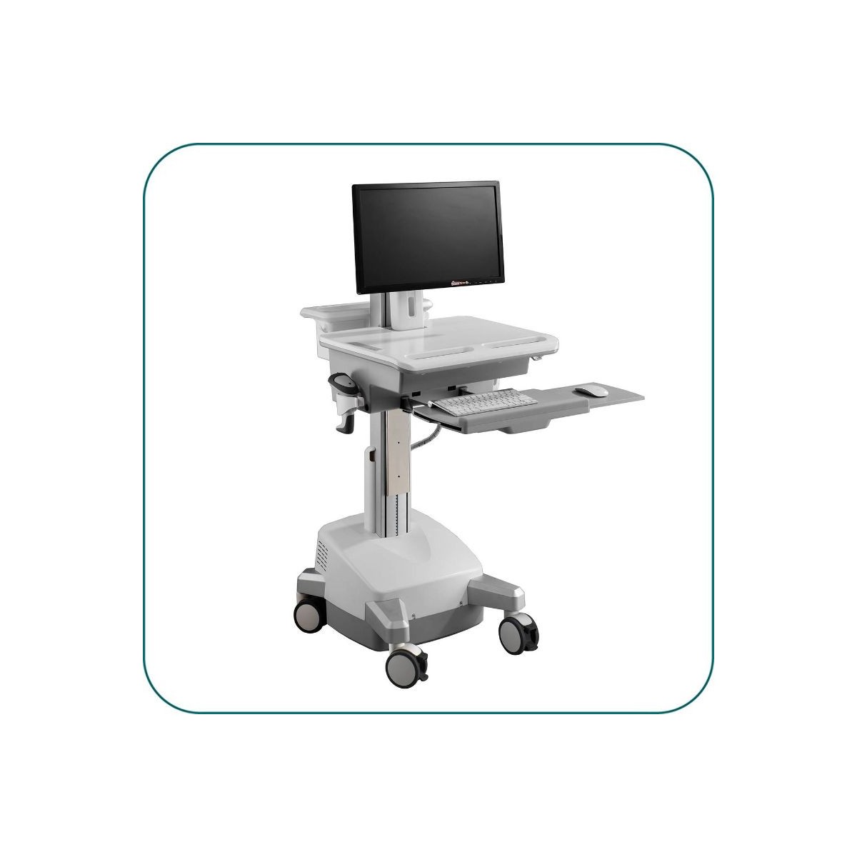 Aavara CMH01 Powered Mobile Medical Cart with Manual LIFT - Single Monitor with height adjustment Type