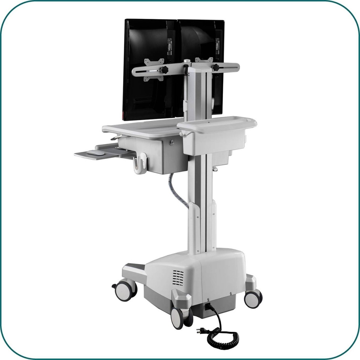 Aavara CMD01 Powered Mobile Medical Cart with Manual LIFT - Dual Monitor type